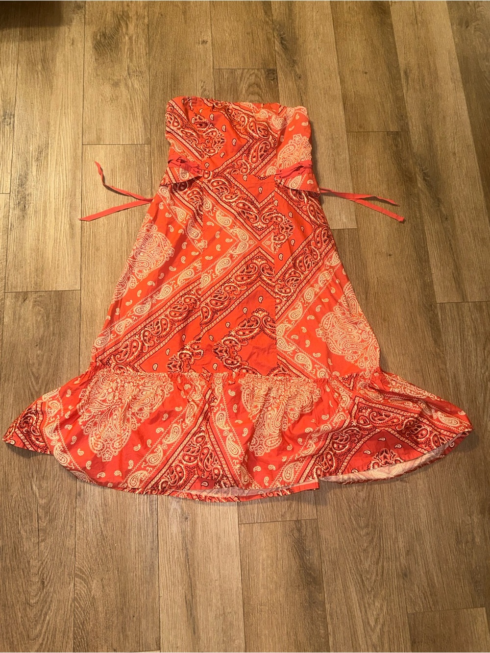 HOLDING HORSES Strapless Red Bandana Print Dress